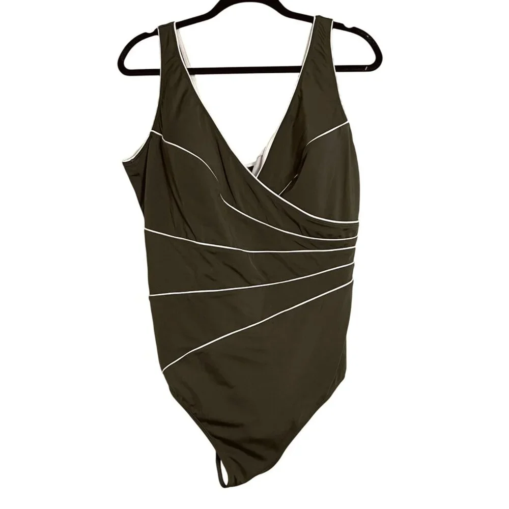 NWT Delimira One Piece Swimsuit Dark Olive Size 20 New